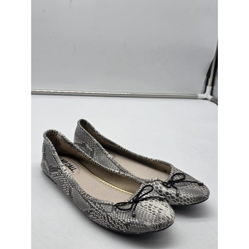 No Call Kyle Shoes Womens Size 8 Gray Snake Print Ballet Flats Bow Casual